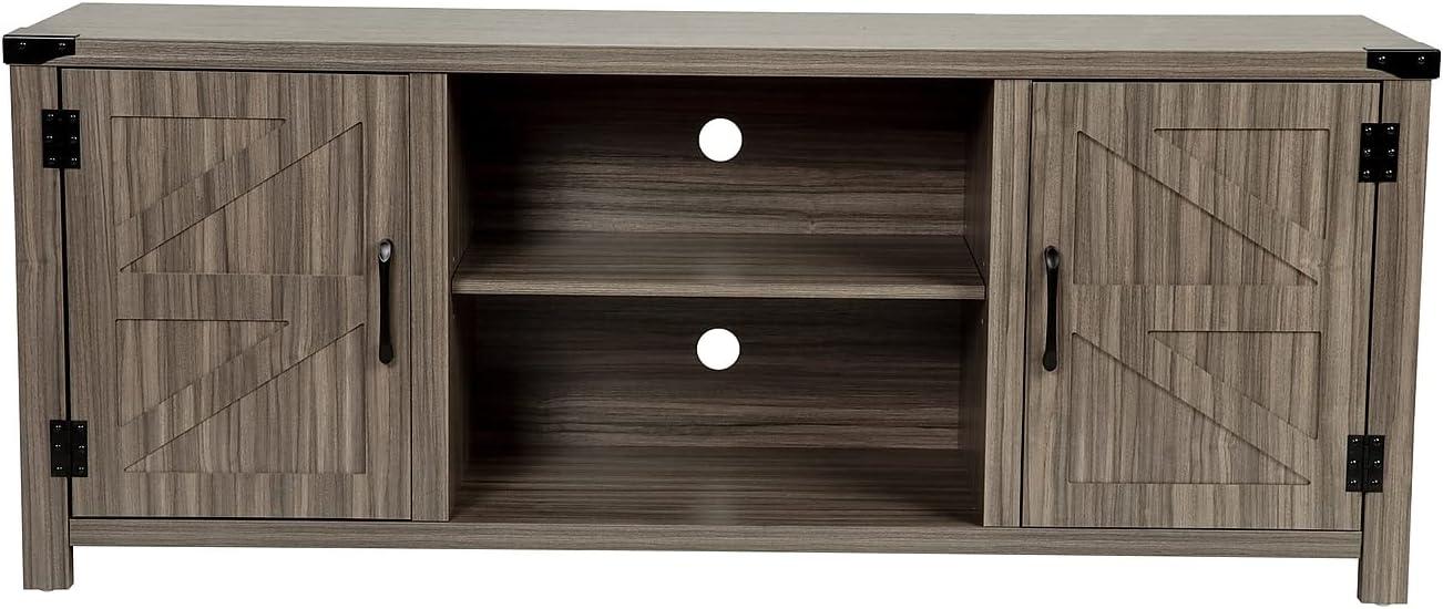BizChair Modern Farmhouse Barn Door TV Stand - Gray Wash Oak for TV's up to 65 Inches - 59" Entertainment Center with Adjustable Shelf