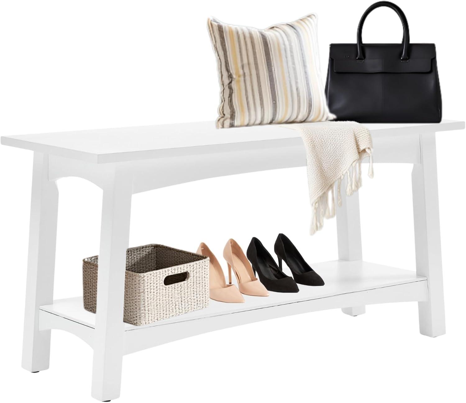 Alaterre Furniture Craftsbury 36 in. Sturdy Pine Wood Entryway Bench, 2-Person Bench Open Design Accent Furniture, White