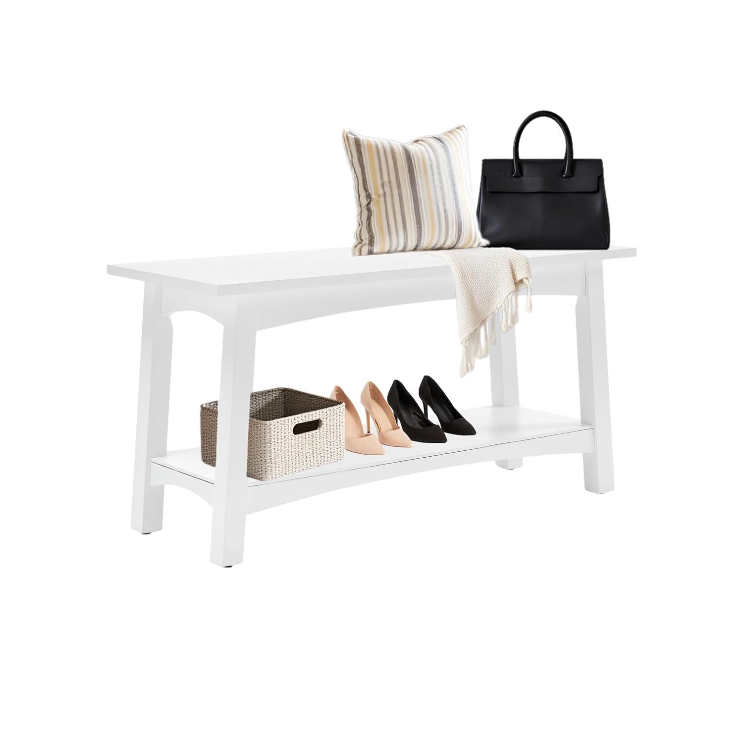 Alaterre Furniture Craftsbury 36 in. Sturdy Pine Wood Entryway Bench, 2-Person Bench Open Design Accent Furniture, White