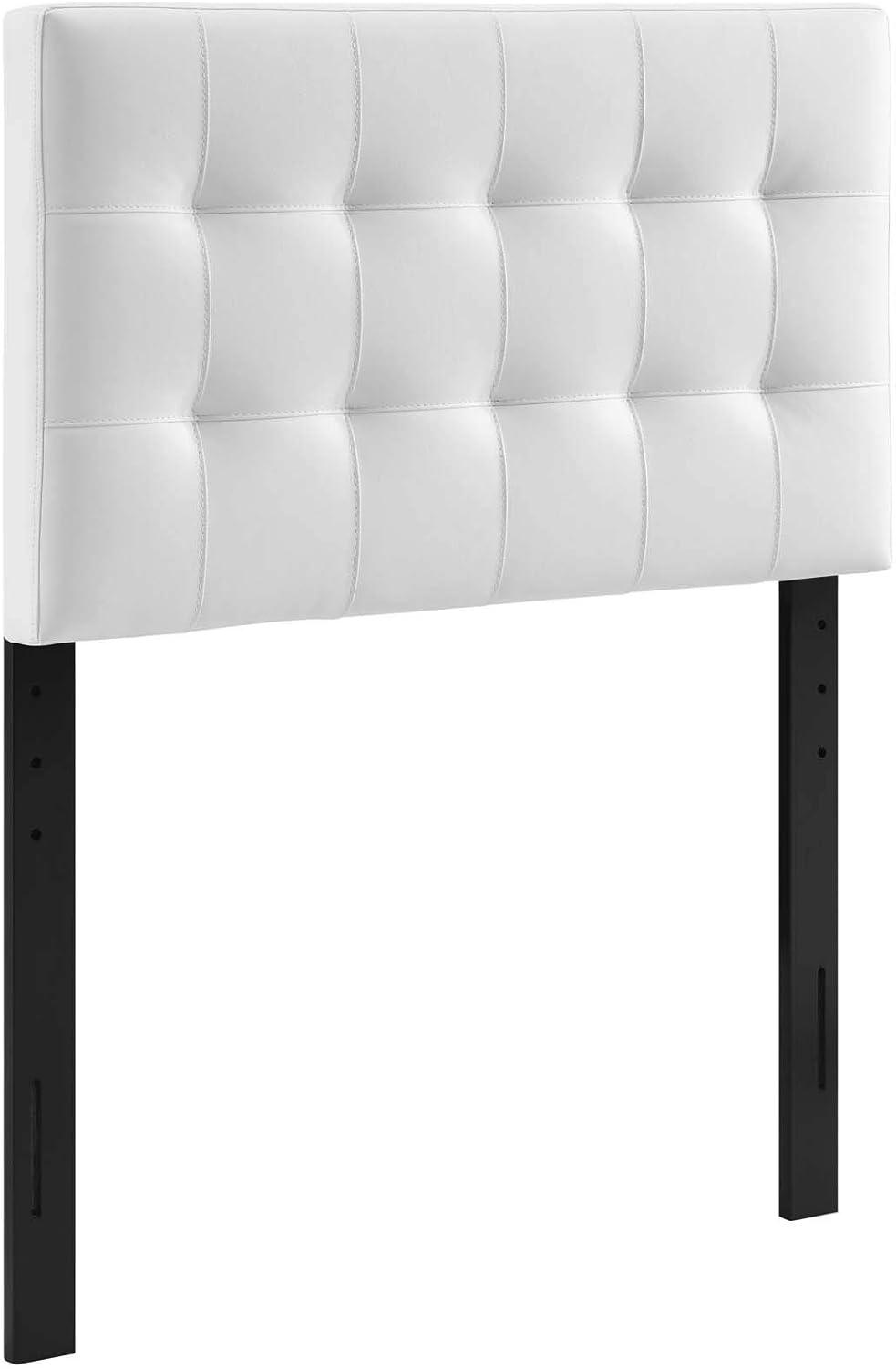 White Twin Upholstered Tufted Leather Headboard