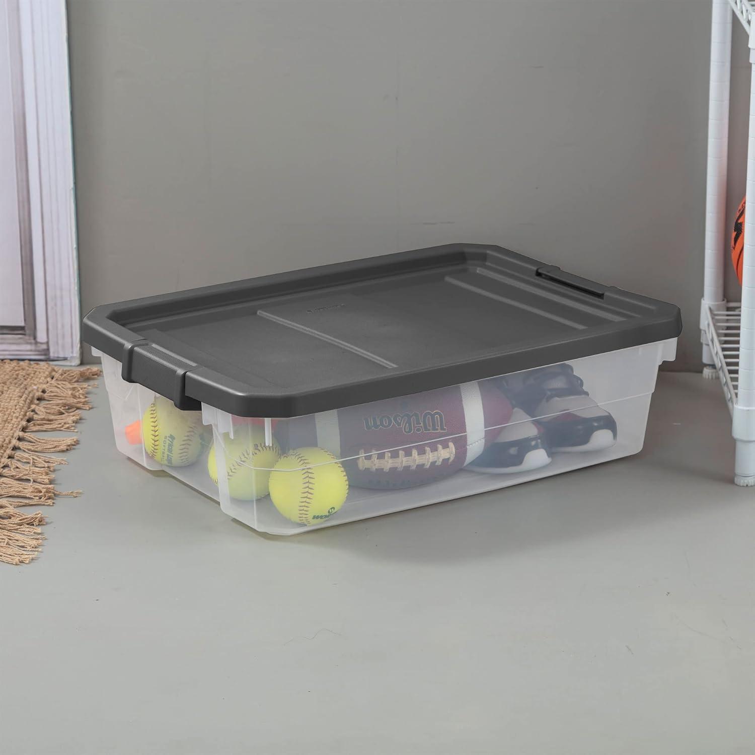 Sterilite 40 Qt. Stacker Box Plastic, Flat Gray