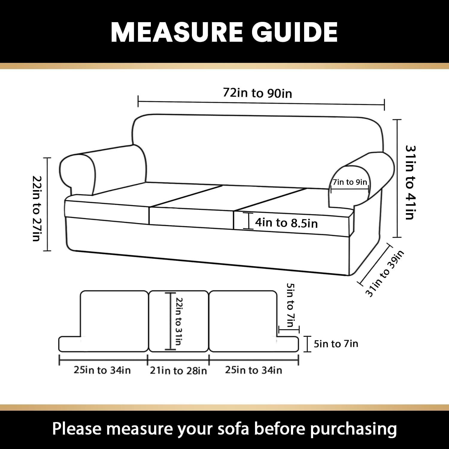 PrinceDeco T Cushion Sofa Slipcover 4 Pieces Sofa Covers for T Cushion Sofa Soft Couch Cover Sofa Slip Covers Furniture Covers with 3 Individual T Cushion Shape Seat Covers Machine Washable, Sand
