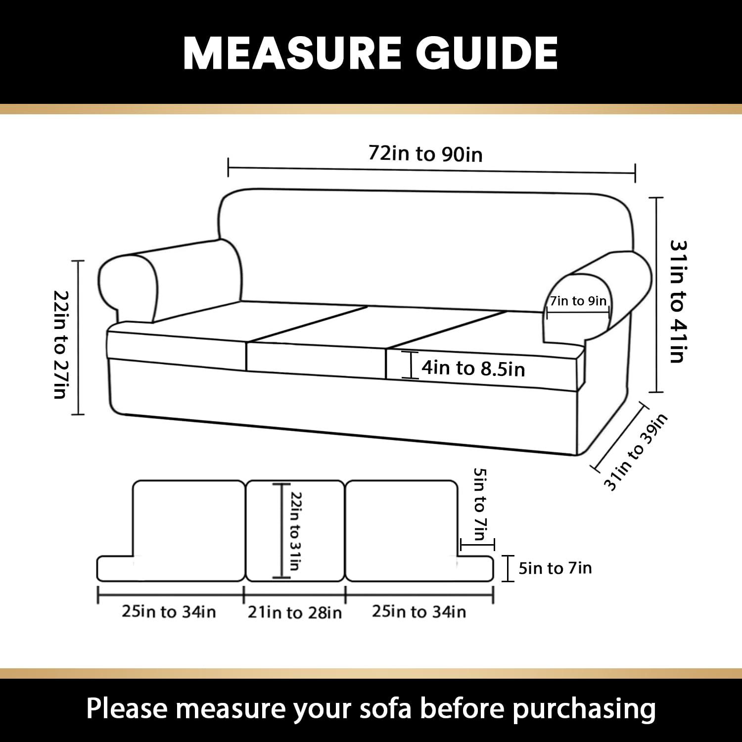 PrinceDeco T Cushion Sofa Slipcover 4 Pieces Sofa Covers for T Cushion Couch Soft Sofa Slip Covers Furniture Protector with 3 Individual T Shape Seat Covers Width Up to 90 Inch, Sand