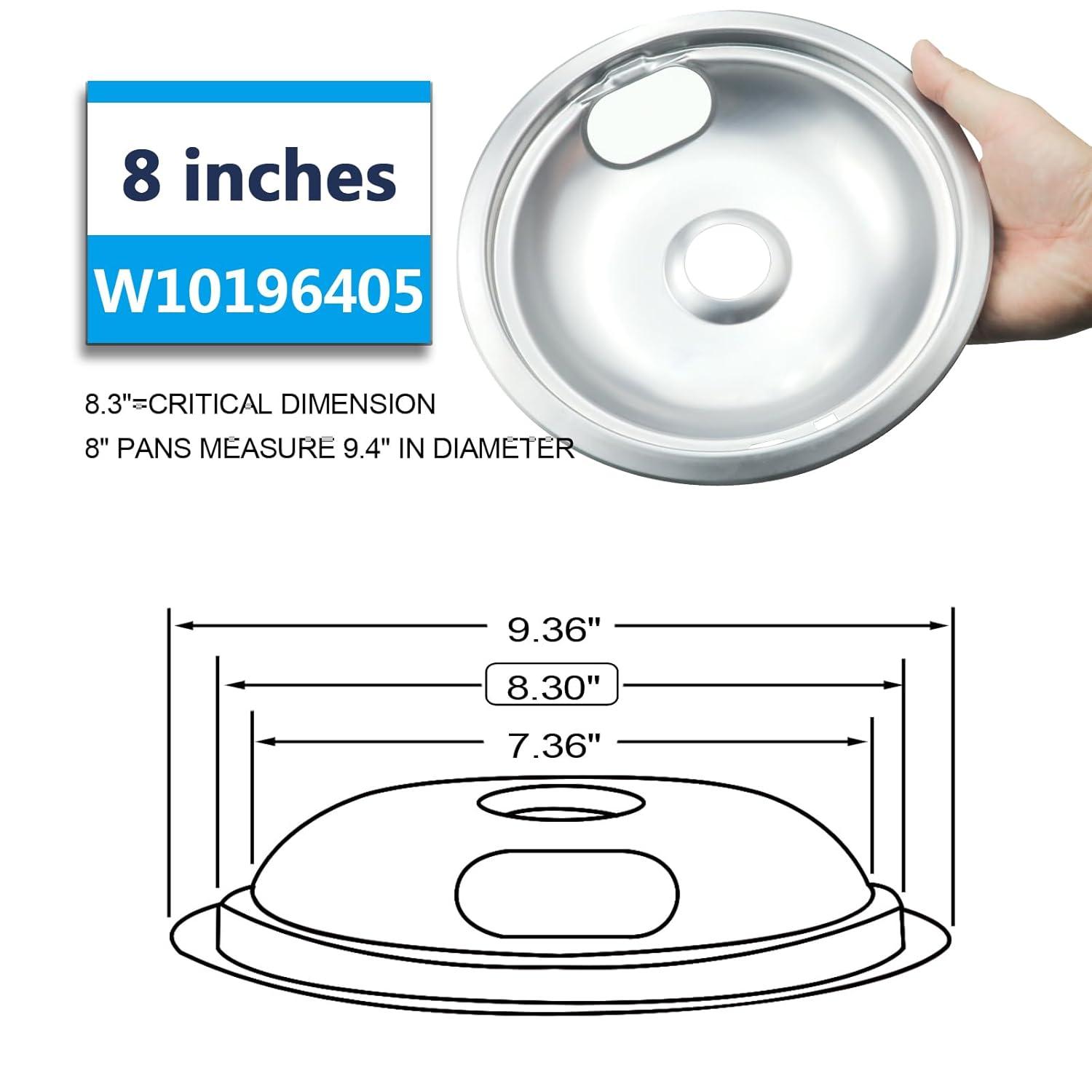 4 Pcs Stove Burner Drip Pans Chrome Replacement for Whirlpool Amana Maytag Magic-Chef Kenmore GE Electric Range  2 x 6" 2 x 8"