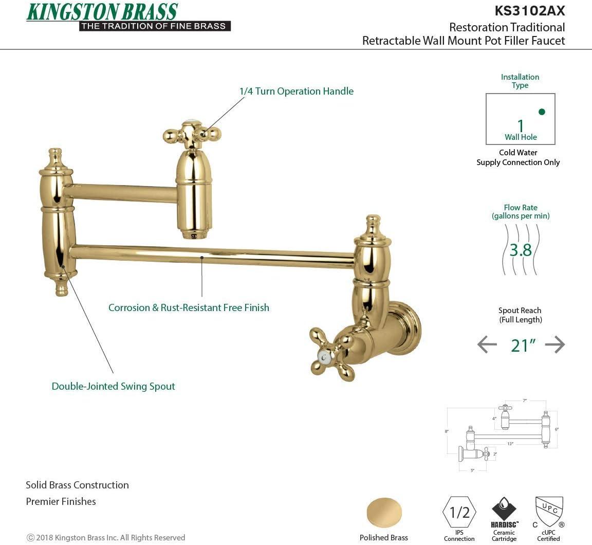 Kingston Brass Restoration Two-Handle 1-Hole Wall Mount Pot Filler Faucet