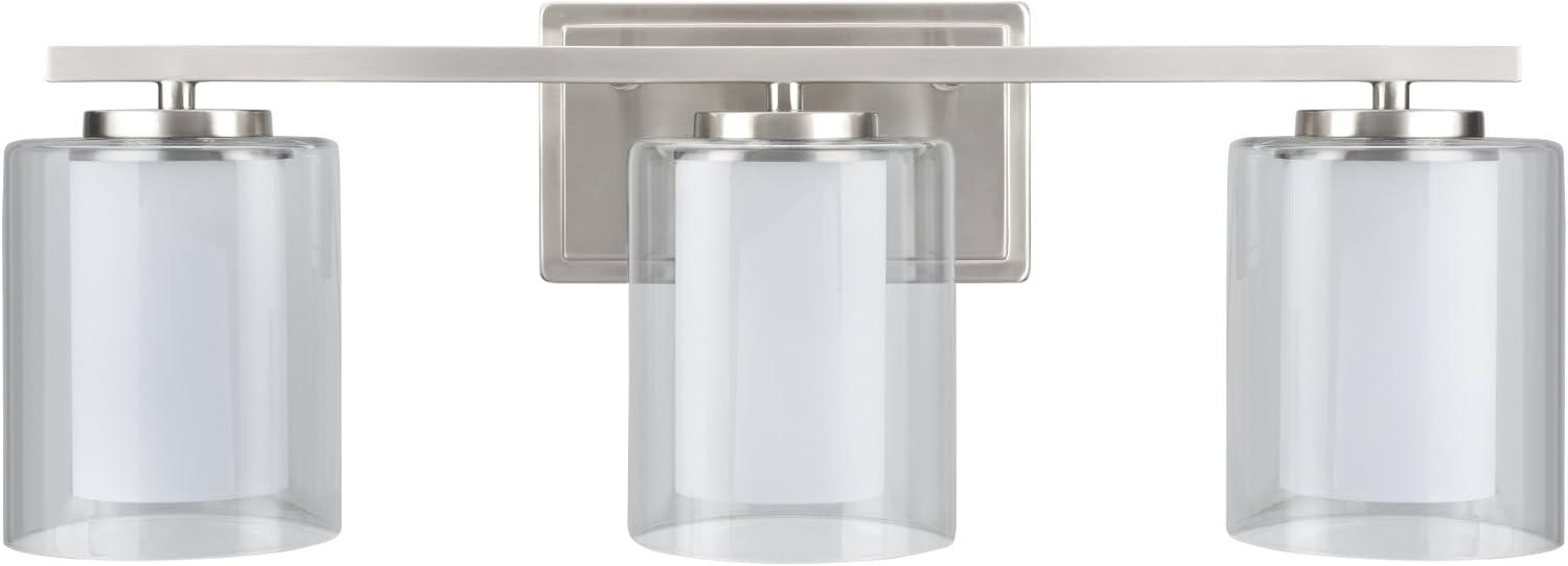 Satin Nickel Cylinder Bathroom Vanity Light with Clear Glass Shade