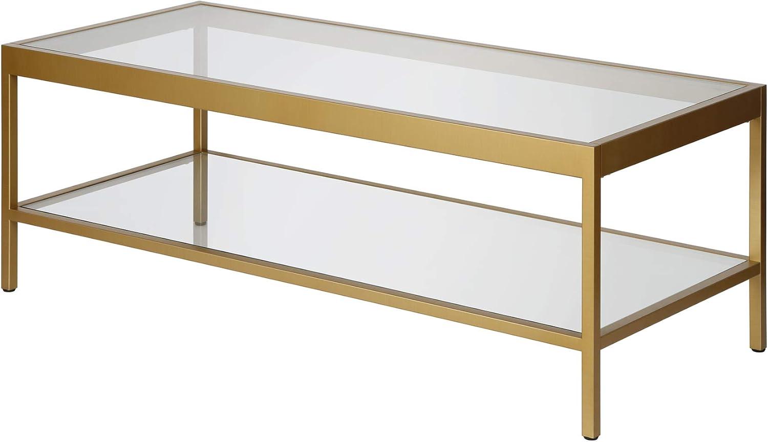 Evelyn&Zoe Alexis 45" Wide Rectangular Coffee Table, Brass