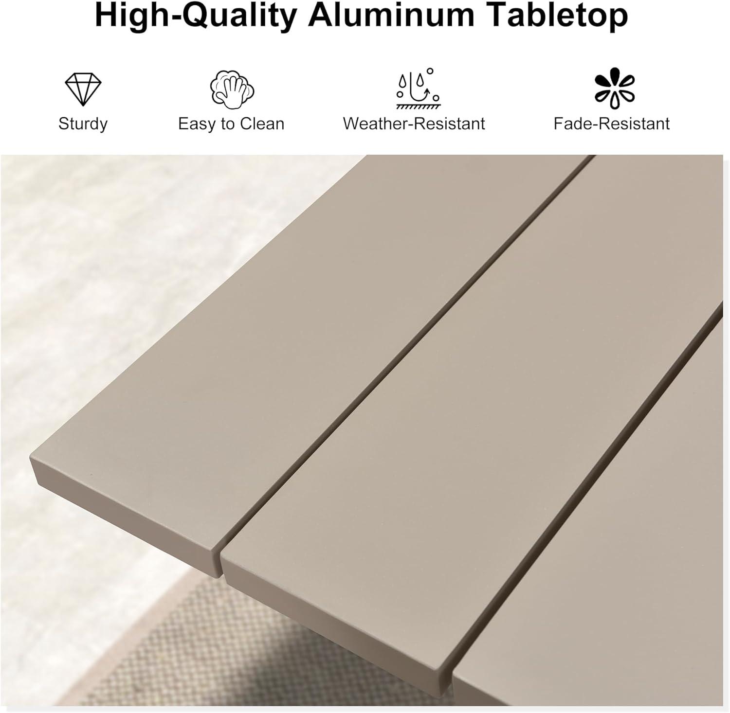 Champagne Aluminum 7-Piece Outdoor Dining Set with Beige Cushions
