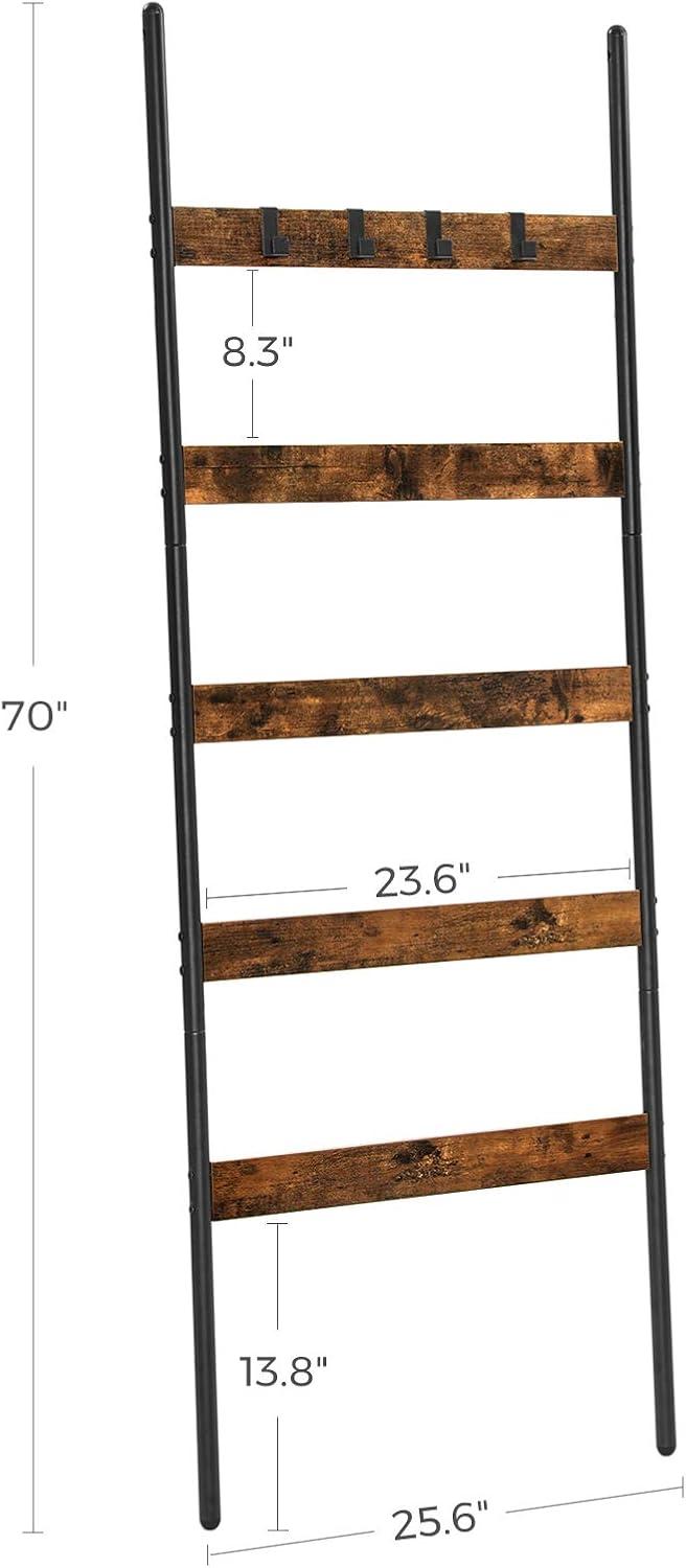 Rustic Brown and Black 5-Tier Industrial Blanket Ladder