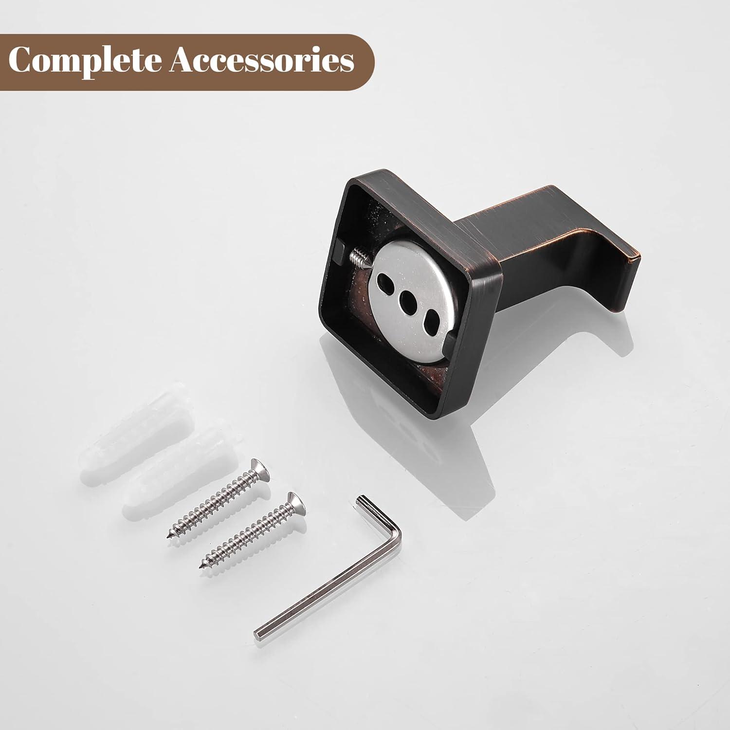 Bronze Towel Hooks，Bathrooms Coat Hooks Wall Mounted，Oil Rubbed Square Wall Hooks Robe Hooks 2 Pieces Stainless Steel Bathroom Accessories