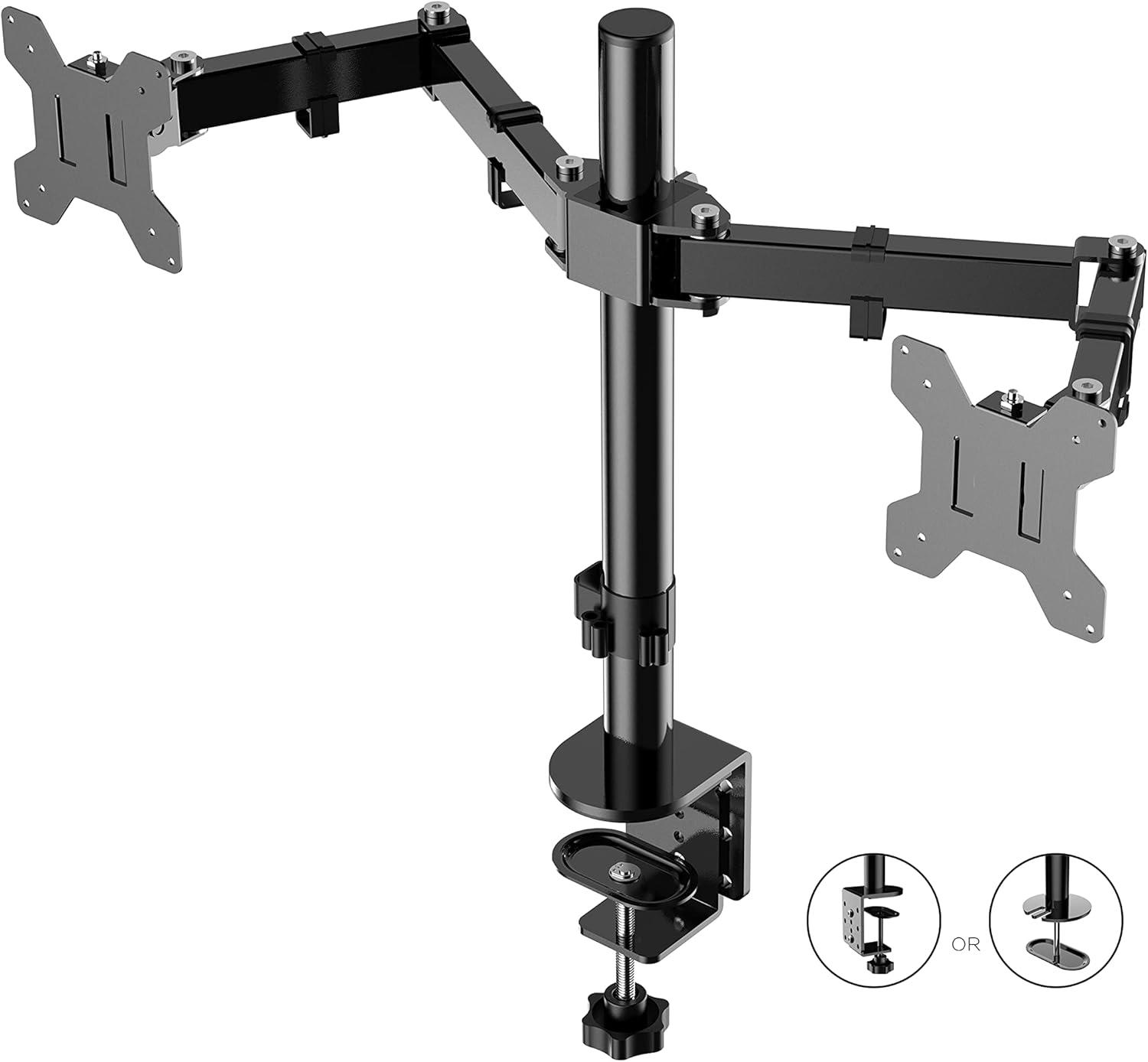 Double Articulated Dual Monitor Desk Mount, Black