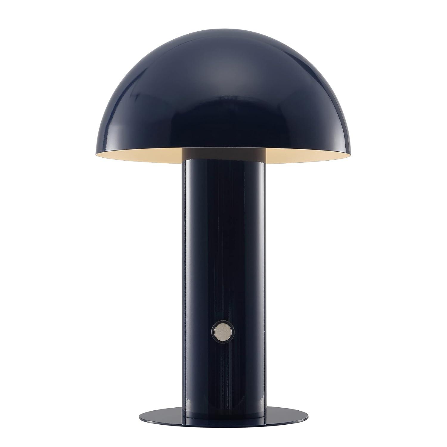 JONATHAN Y JYL7115E Boletus 10.75" Contemporary Bohemian Rechargeable/Cordless Iron Integrated Portable LED Mushroom Table Lamp, Modern, Coastal for living room, dinning room, bedroom, Navy