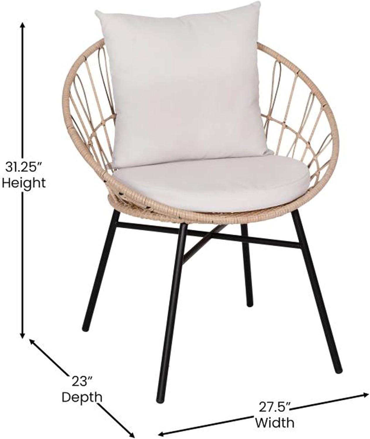 Flash Furniture Devon Set of 2 Indoor/Outdoor Modern Papasan Patio Chairs, Rope with Tan Finish PE Wicker Rattan and Light Gray Cushions