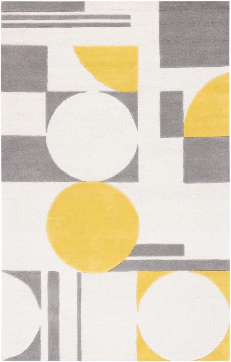 Gray and Yellow Hand-Tufted Wool 6' x 9' Area Rug