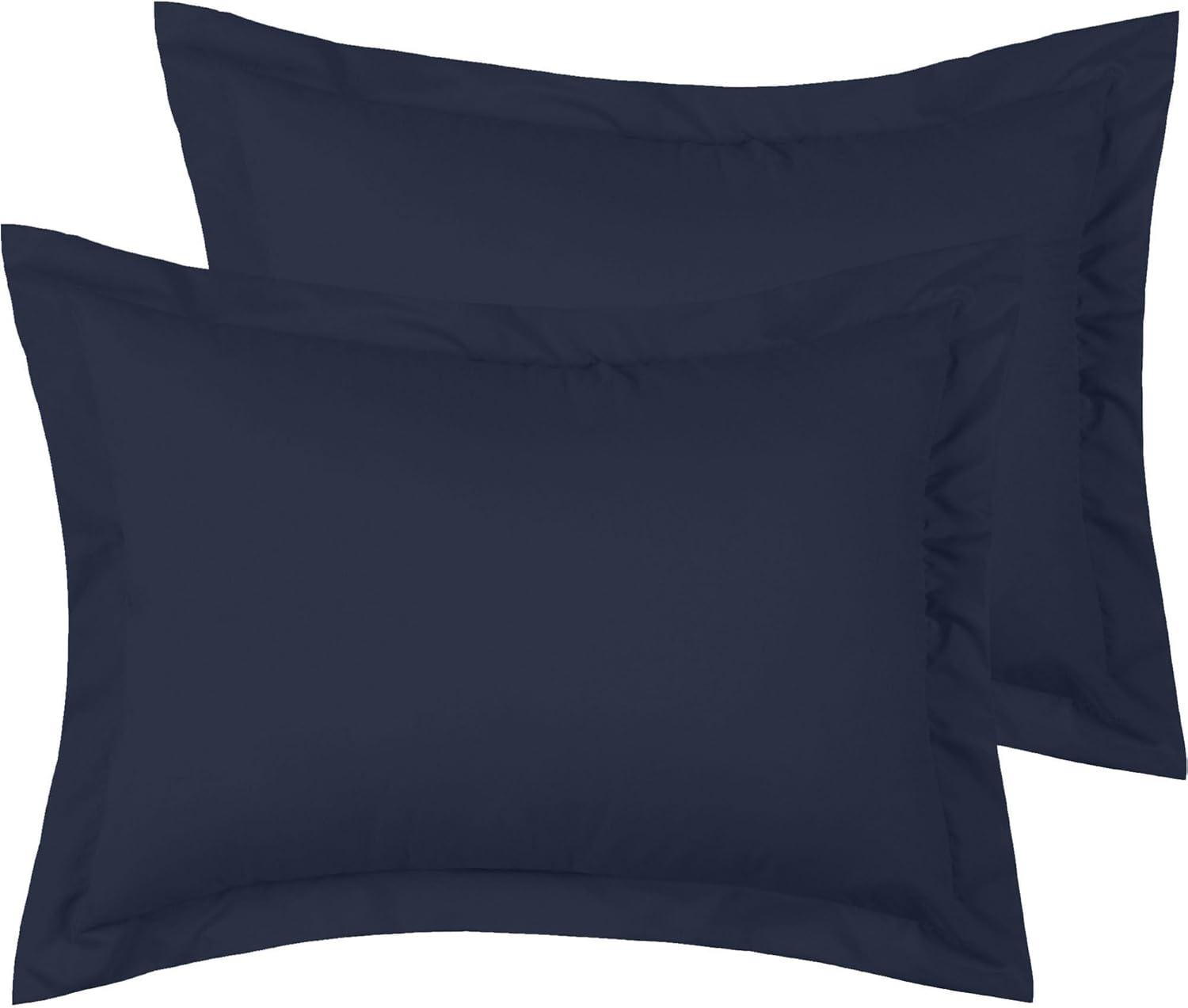 Mellanni Pillow Shams Set of 2 - Iconic Collection Decorative Pillow Covers / Cases 20"x26" with 2" Flange - Standard Size, Navy Blue