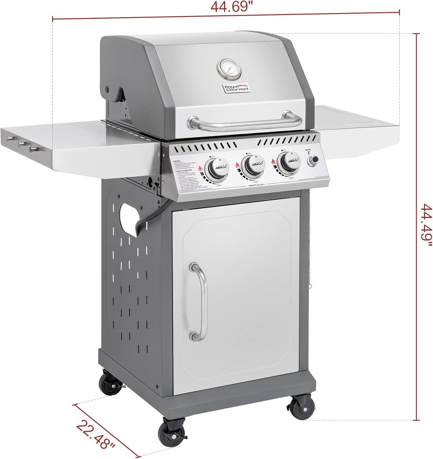 Stainless Steel 3-Burner Propane Gas Grill with Side Burner