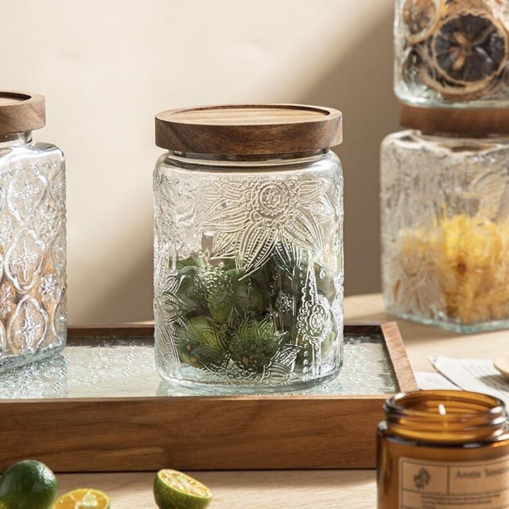 Glass Jar With Lid Vintage Suit Relief Large Capacity Home Kitchen Counter Pantry Sealing Tank