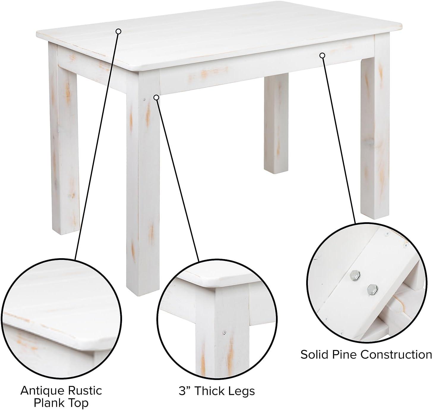 Flash Furniture HERCULES Series 46" x 30" Rectangular Antique Rustic White Solid Pine Farm Dining Table