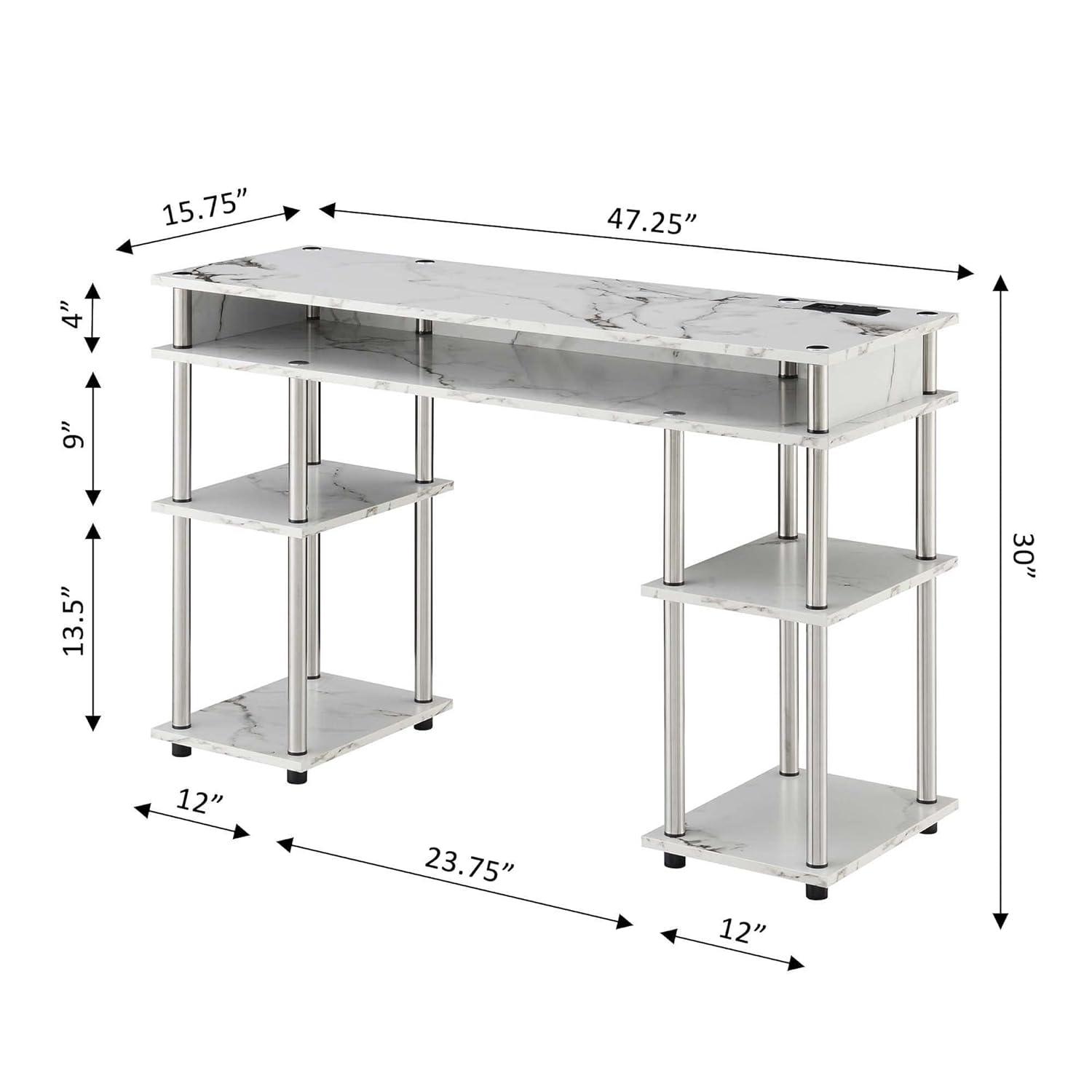Adult, Designs2Go No Tools 30 in. Tall Student Desk w/ Charging Station & Shelves, White Faux Marble