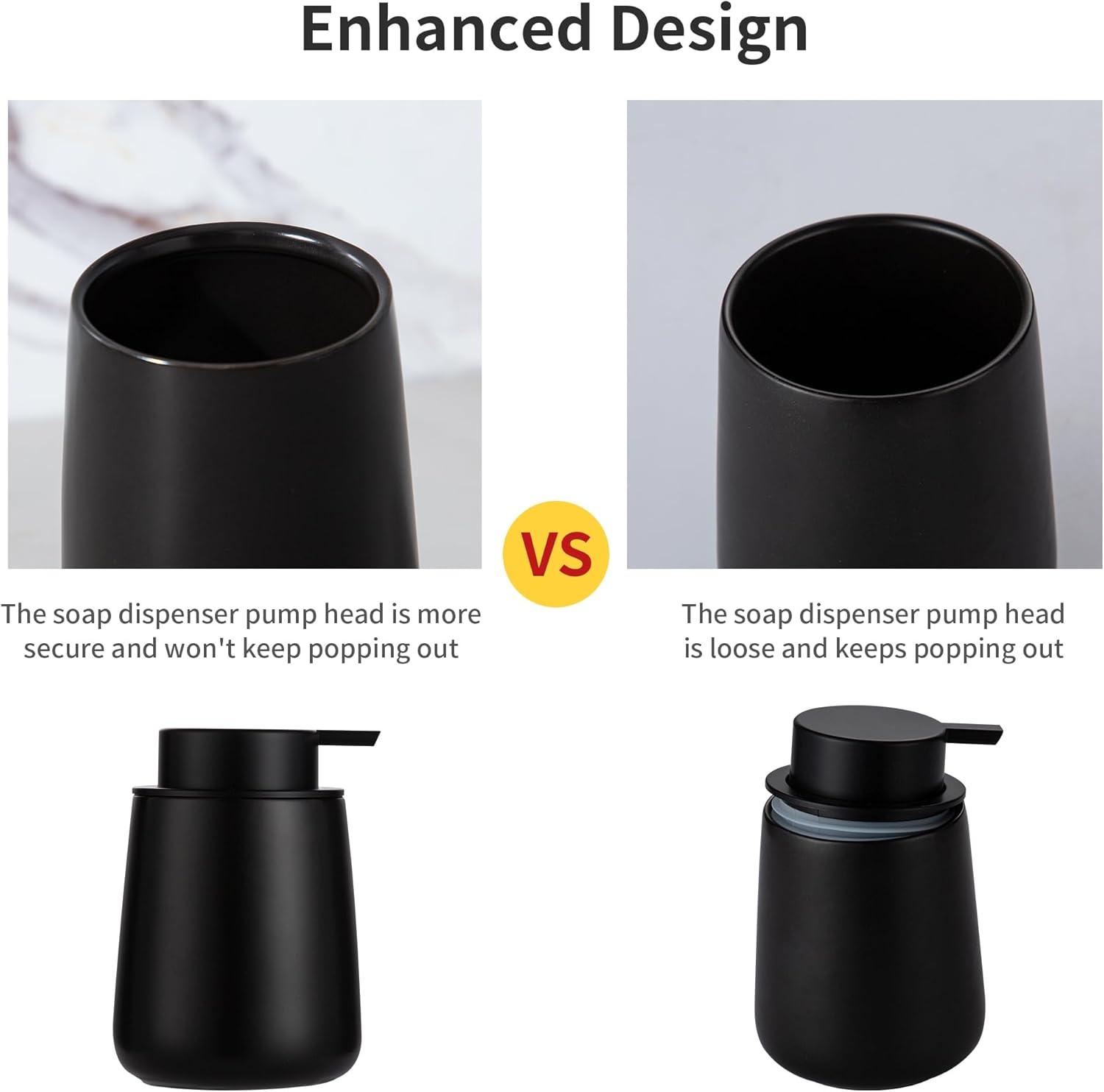 Black Ceramic Cylindrical Soap Dispenser with Easy Pump