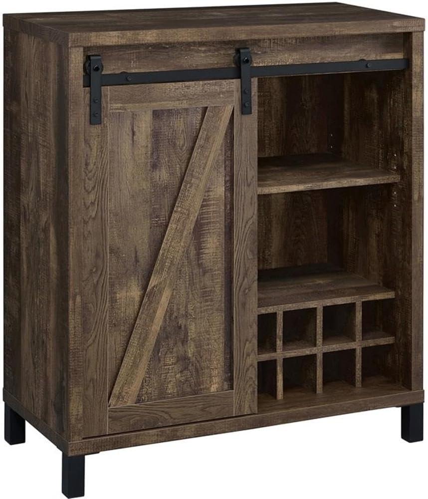 Rustic Oak Contemporary Bar Cabinet with Sliding Door