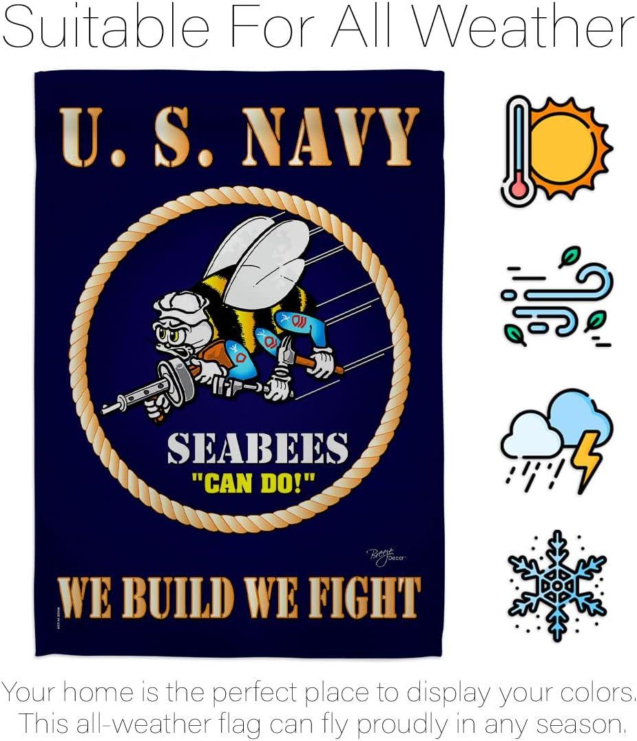 Breeze Decor Sea Bees House Flag - Armed Forces Navy USN Seabee United State American Military Veteran Retire Official - Decoration Banner Small Garden Yard Gift Double-Sided Made in USA 28 X 40