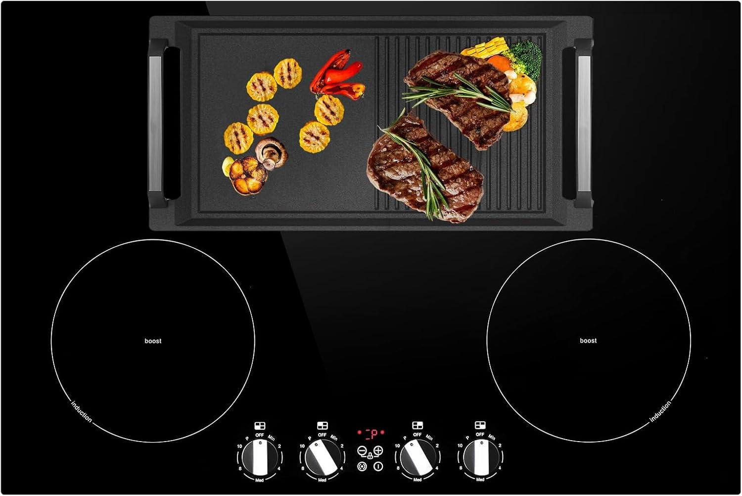 Induction Cooktop 30 inch-Induction Cooktop with Knobs Control-Bridge Element/Boost/Griddle Compatible / 8200W / 10 Power Levels/Timer/Child Safety Lock / 240V / Hard Wire