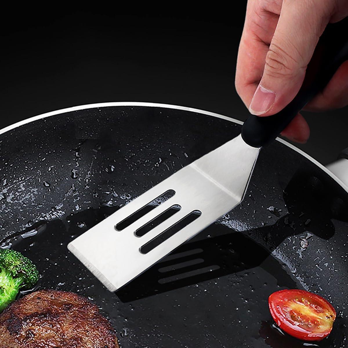 2 Pieces Small Spatula Set, Stainless Steel Mini Serving Spatula for Kitchen Use, Flipping or Cooking for Brownie, Cookie, Lasagna, Pancakes & Cake(Black+Silver)