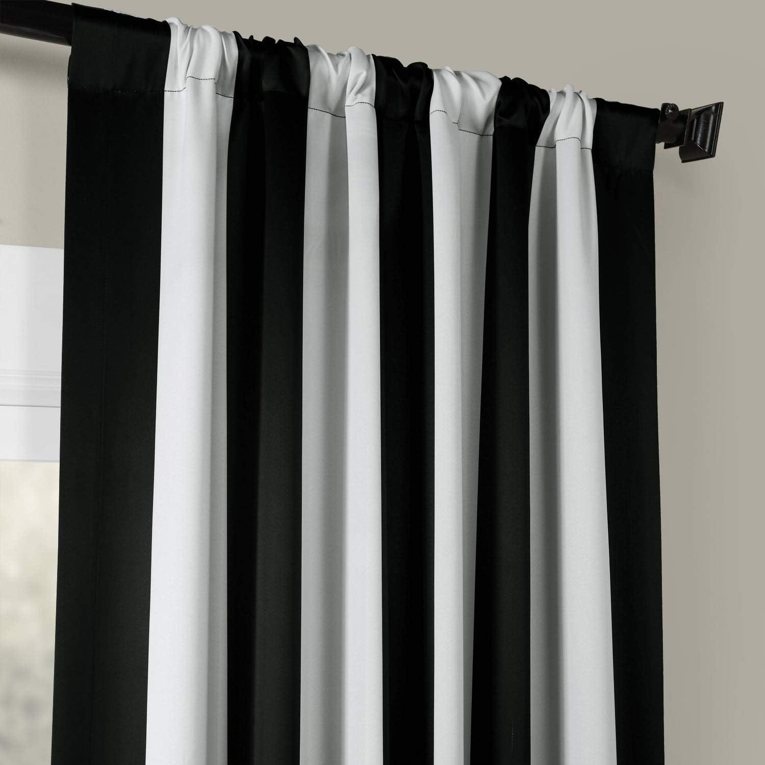 Awning Black and Fog White Stripe Blackout Polyester Curtains