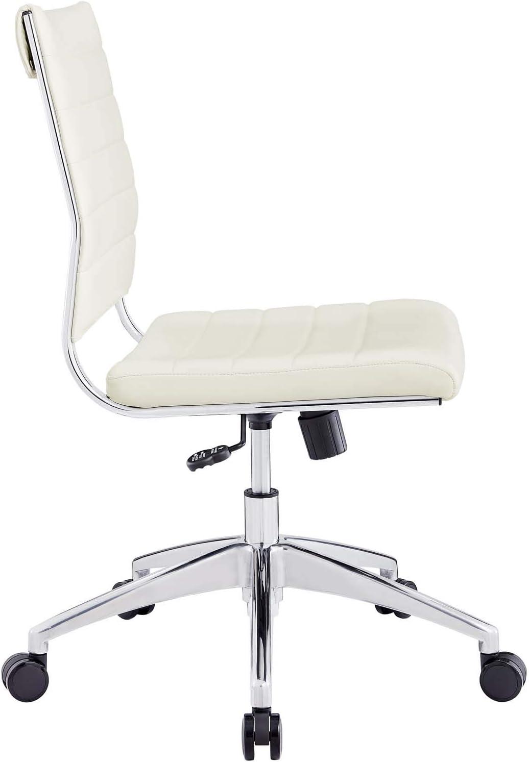 White Vinyl Armless Swivel Task Chair with Metal Base