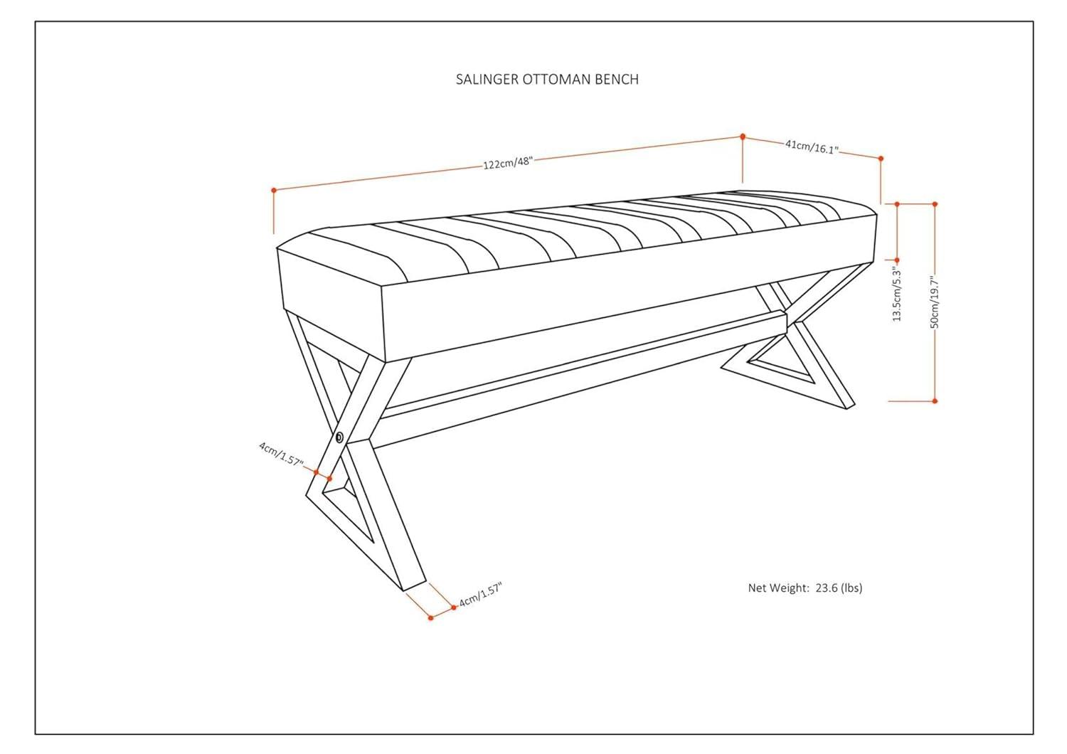 Simpli Home Salinger 48"W Large Ottoman Bench in Distressed Vegan Leather with Solid Wood Frame
