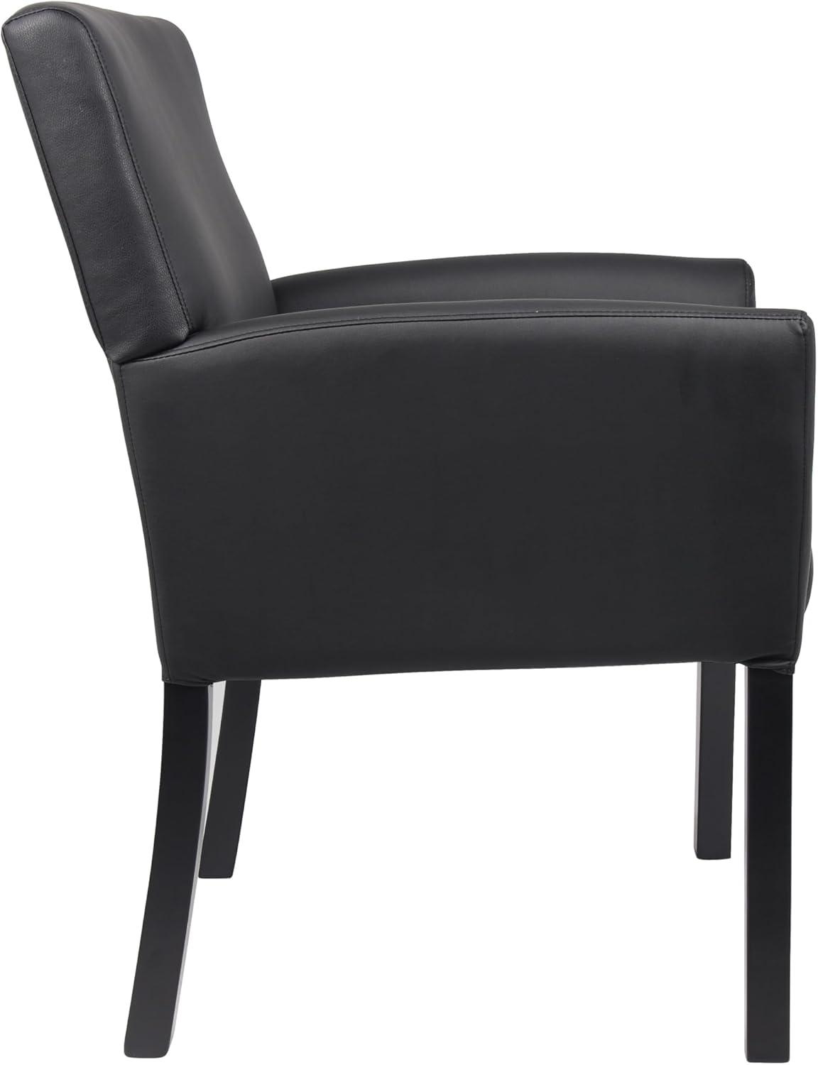 Executive Box Armchair Black - Boss Office Products: Ergonomic, Vinyl Upholstery, Wood Legs, Fixed Height