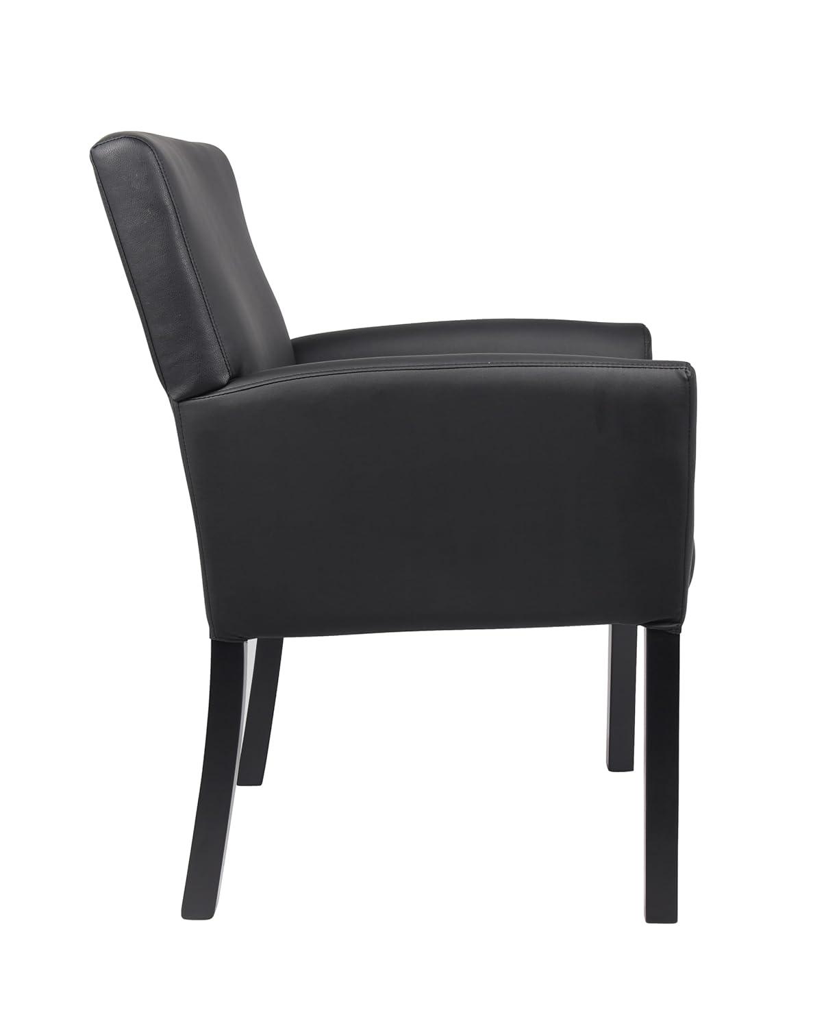 Executive Box Armchair Black - Boss Office Products: Ergonomic, Vinyl Upholstery, Wood Legs, Fixed Height
