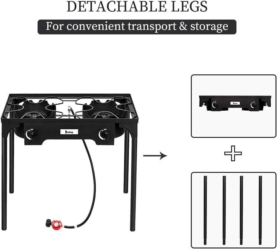 GoDecor Portable Propane Stove 2 Burner Outdoor Camping BBQ Grill With Wind Panel, 150000BTU