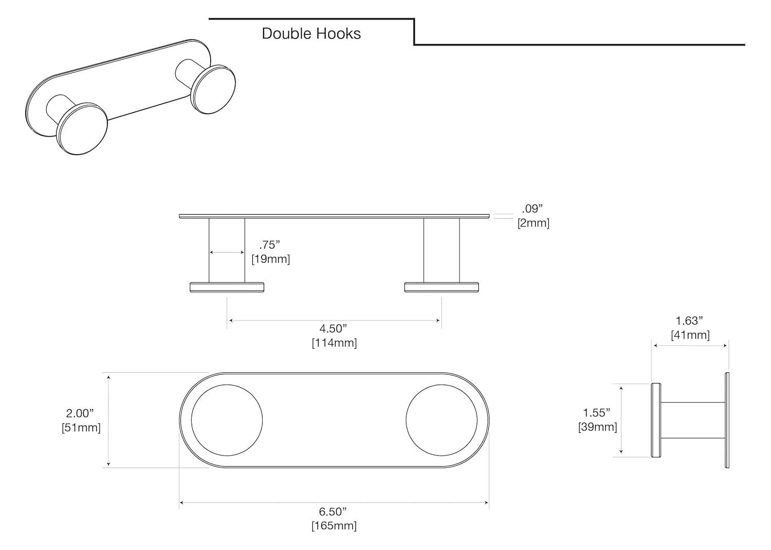 Glamour Wall Hook for Bathroom, Kitchen, Bedroom | Towel, Robe, Coat, Hat Rack with 2 Hooks