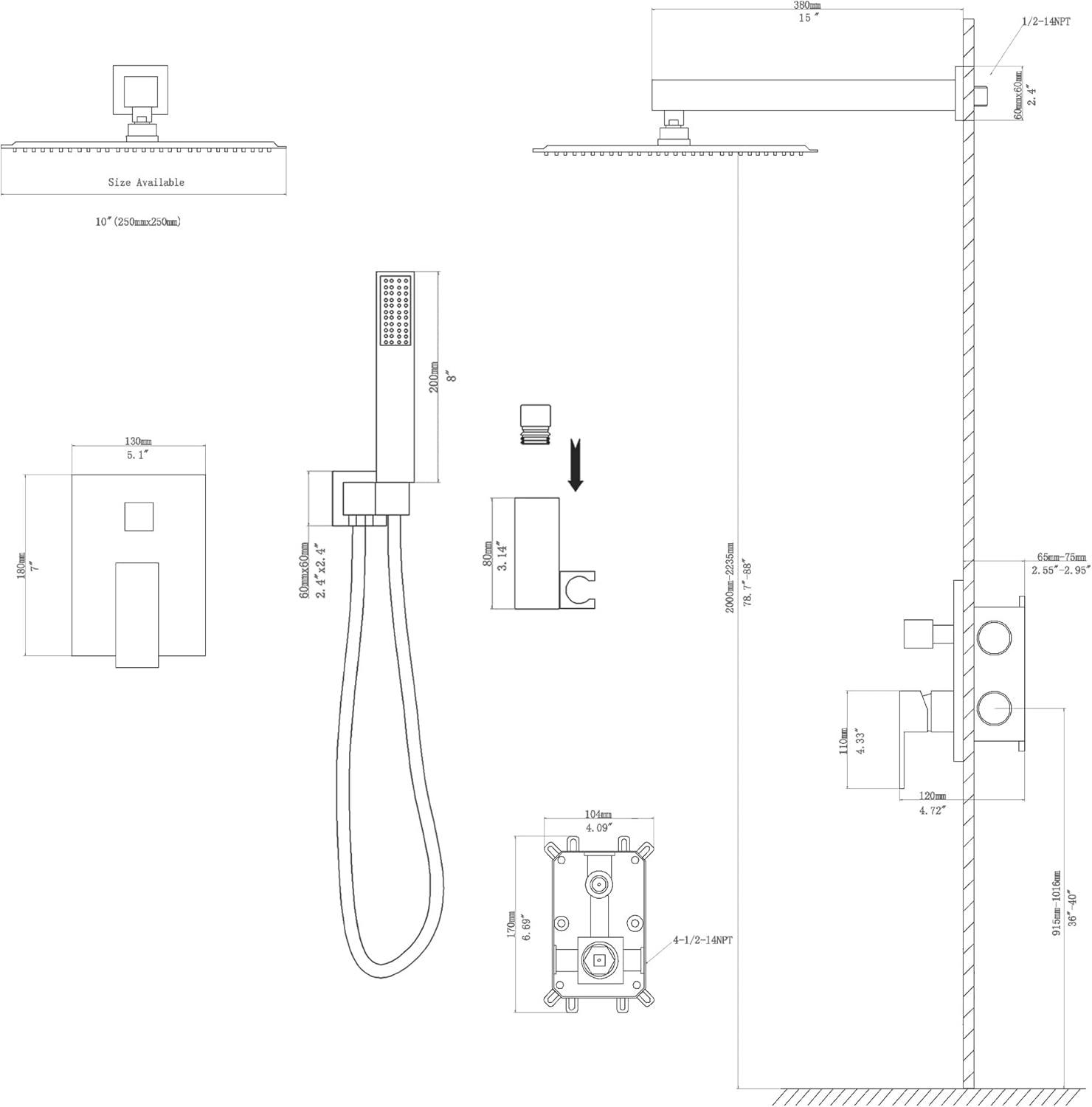 Lordear 10 Inches Luxury Wall Mounted Rainfall Shower Head System