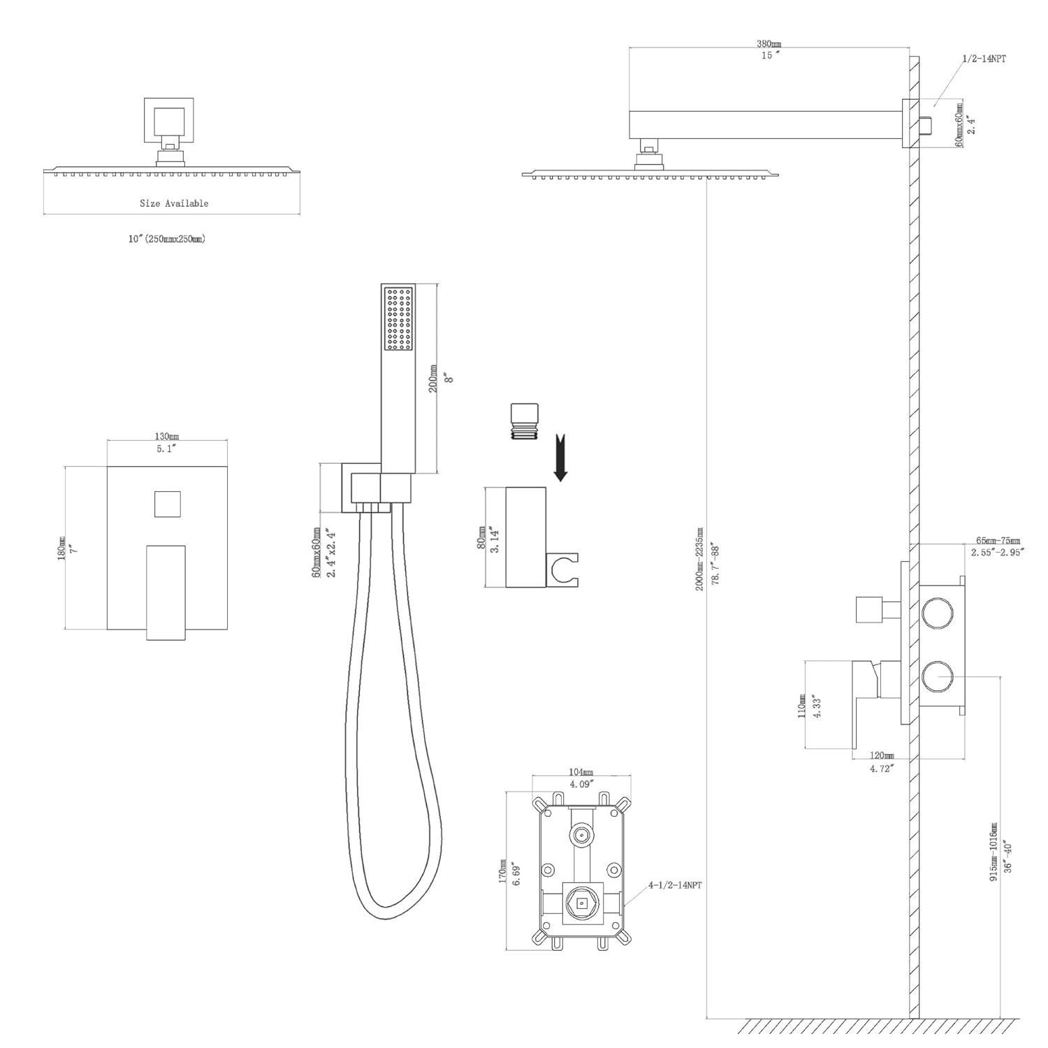 Lordear 10 Inches Luxury Wall Mounted Rainfall Shower Head System
