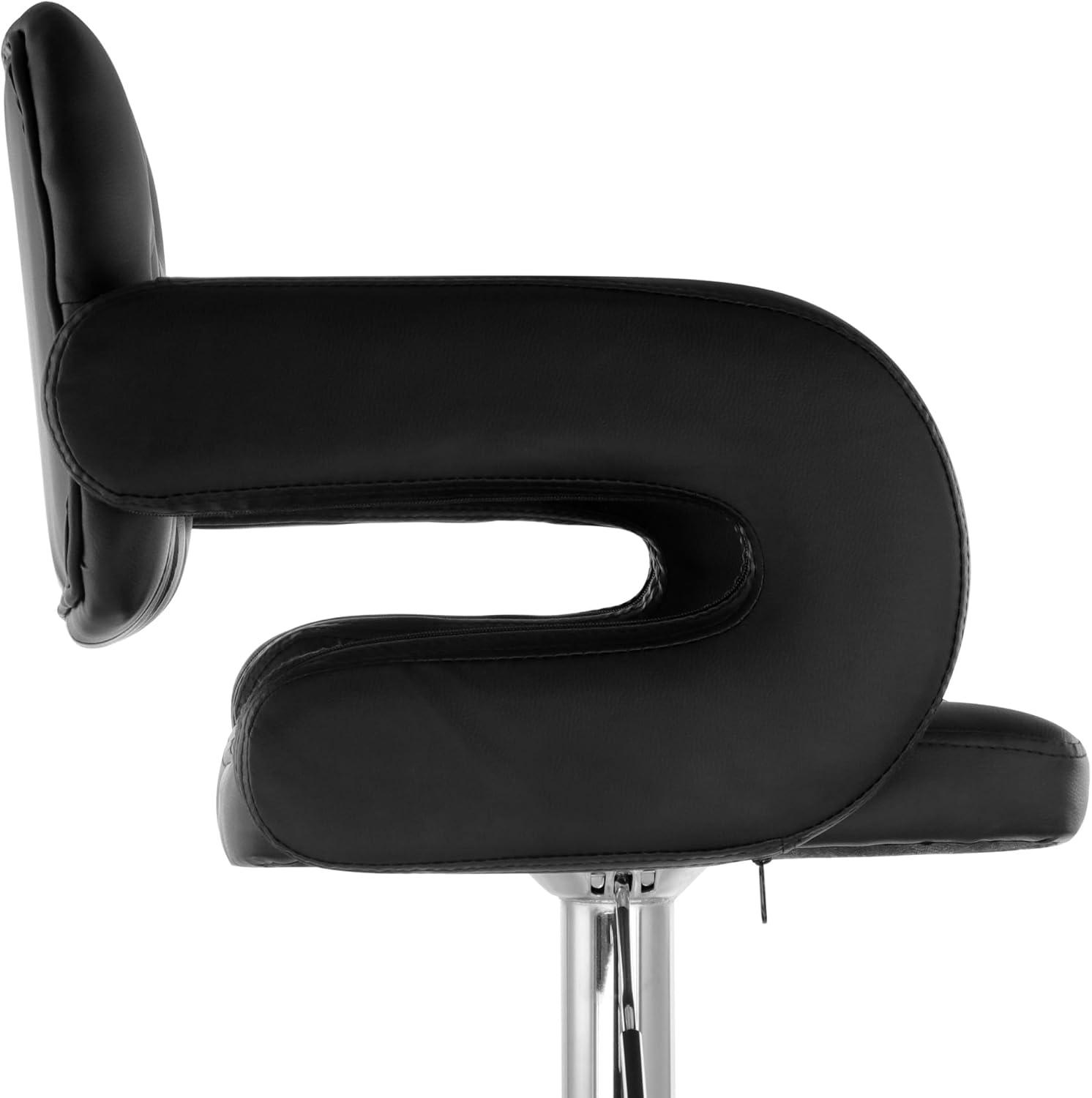 Elama Faux Leather Tufted Bar Stool in Black with Chrome Base and Adjustable Height