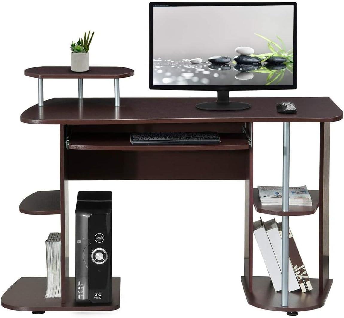 Elegant Chocolate MDF Computer Desk with Keyboard Tray and Storage