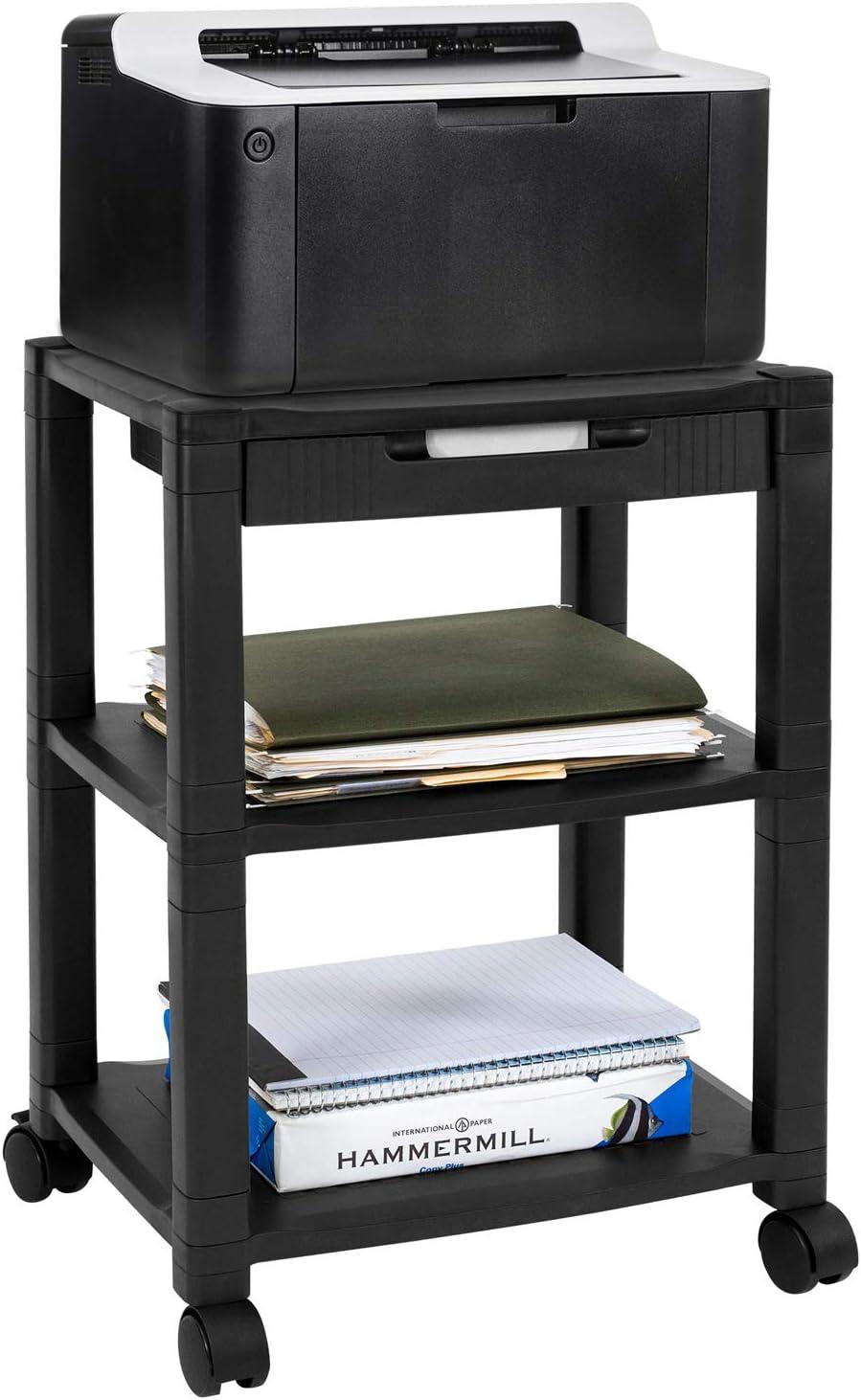 Sleek Black Steel 2-Tier Under-Desk Printer Cart with Wheels