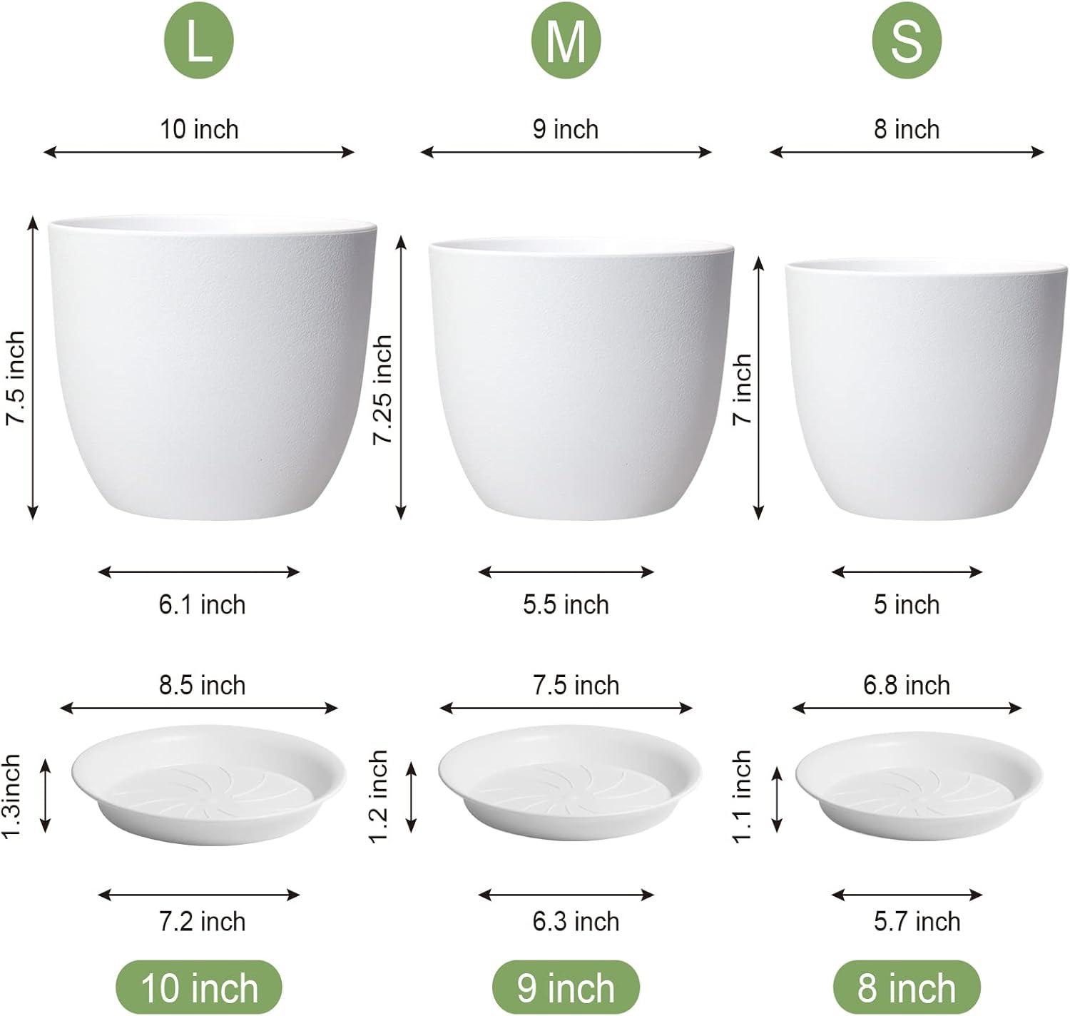 White Round Plastic Indoor/Outdoor Planter Set with Drainage Holes