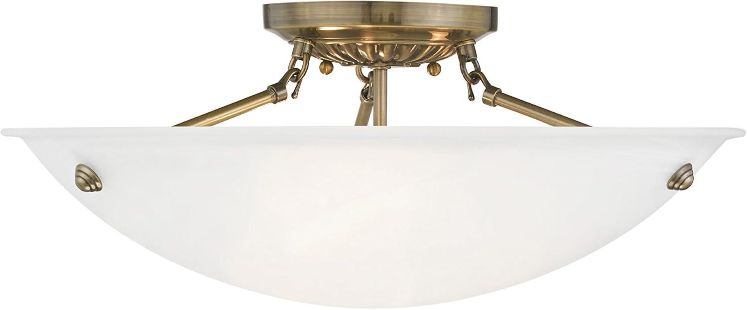 Antique Brass Elegance 3-Light Flush Mount with White Alabaster Glass