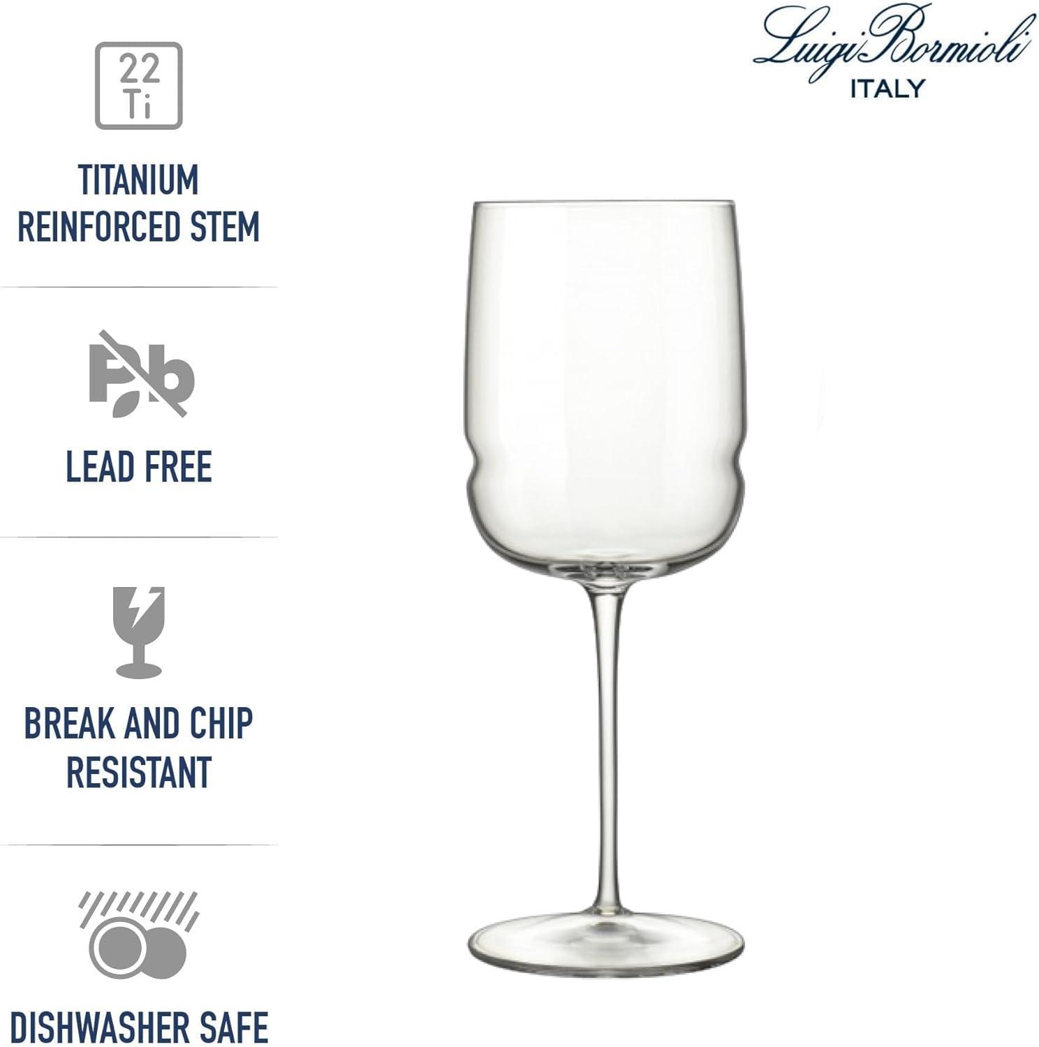 Luigi Bormioli Grandioso Chardonnay 15.25 oz. Wine Glass, Set of 4, Titanium Reinforced Stem, Made of SON-hyx Crystal, Made in Italy