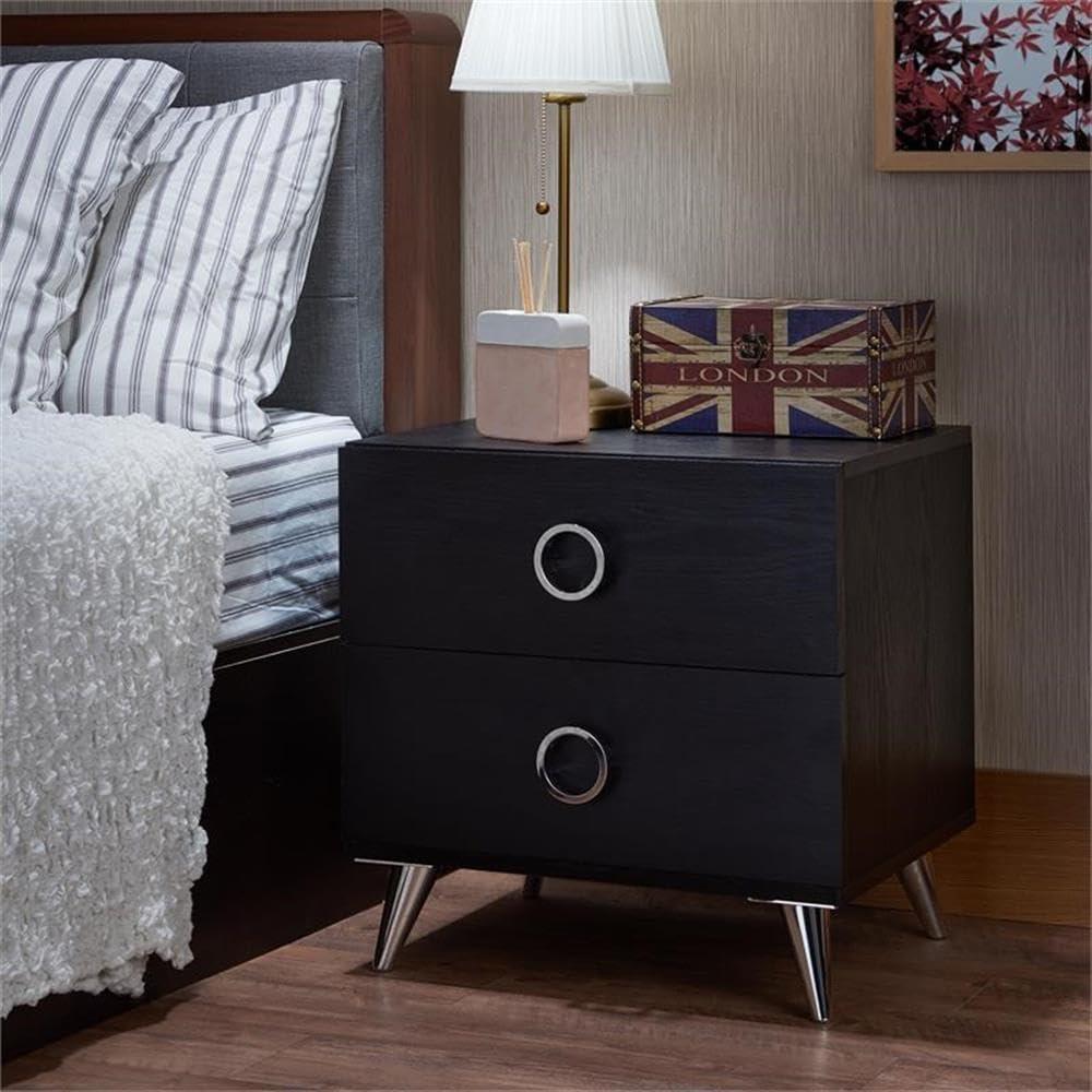 Elms Black MDF and Particle Board 2-Drawer Nightstand