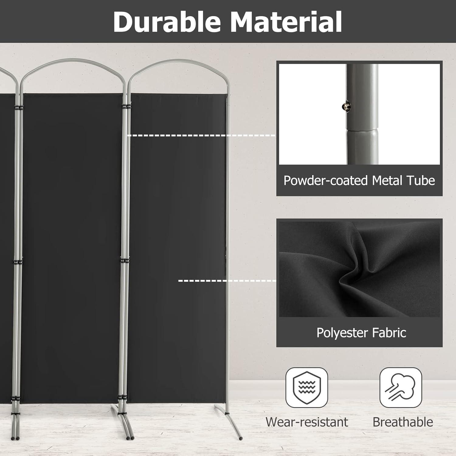 Costway 4 Panels Folding Room Divider 6 Ft Tall Fabric Privacy Screen Black