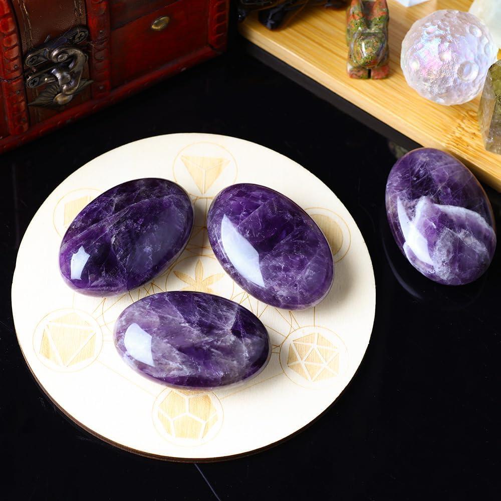 Amethyst Oval Natural Healing Palm Stone Crystal