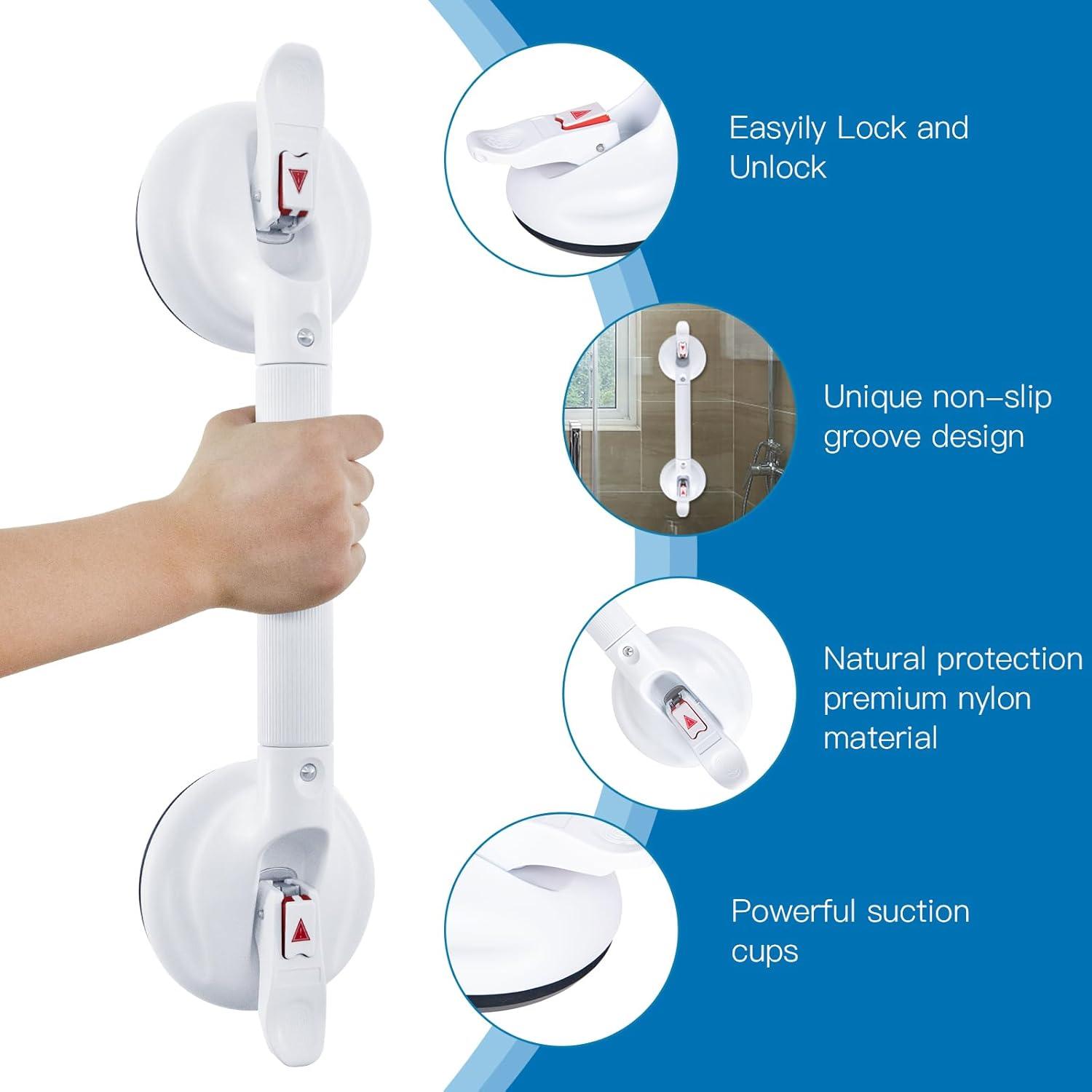 19inch Upgrade Suction Shower Grab Bar, Portable Shower Handle Bar Suction Grip Bar Bathtub Handle with Strong Hold Suction Cup Fitting and Rapid Release for Bathroom(Max Capacity :300lb