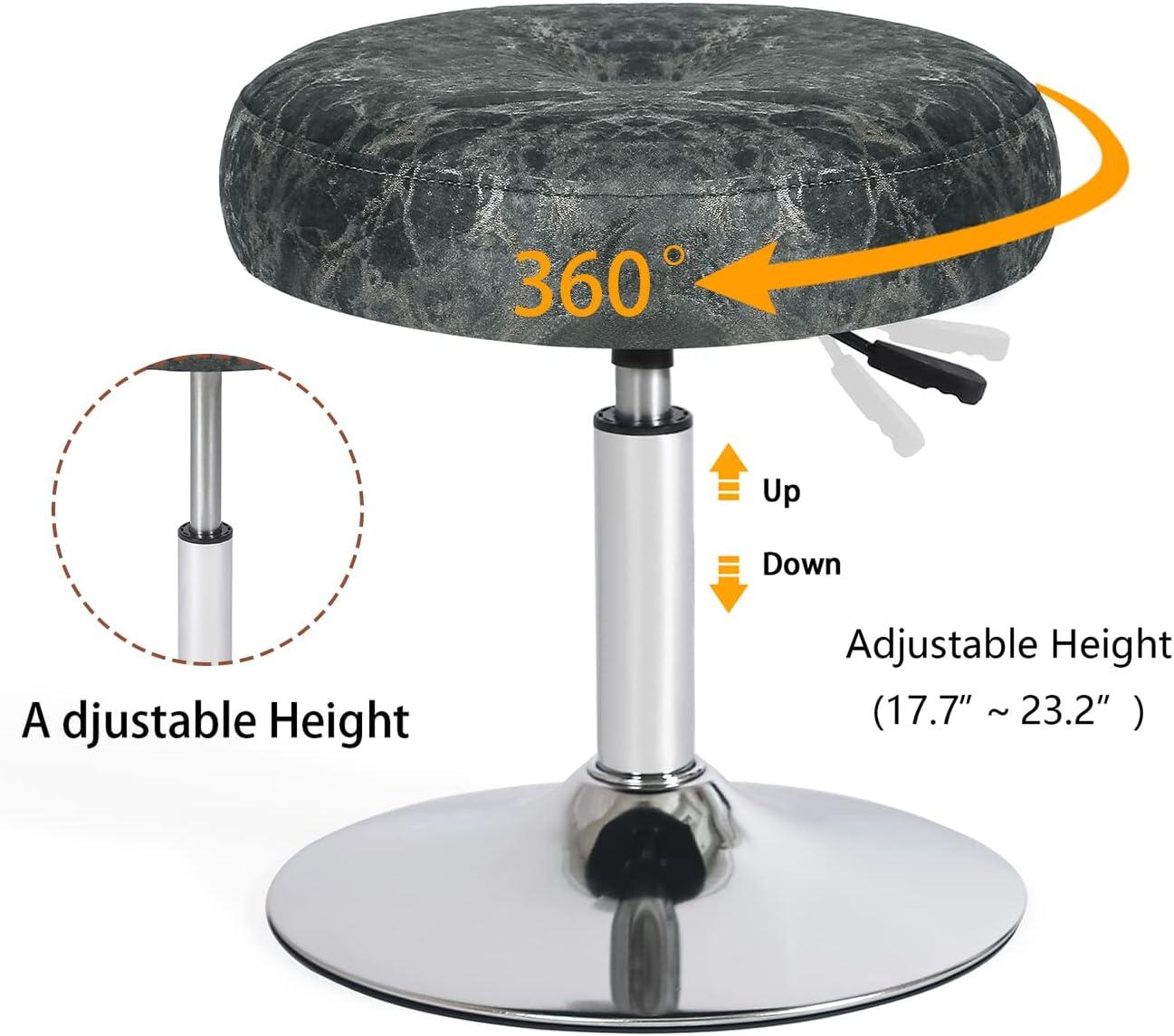 Adeco  Adjustable Velvet Round Ottoman Swivel Vanity Stool Makeup Chair Teal