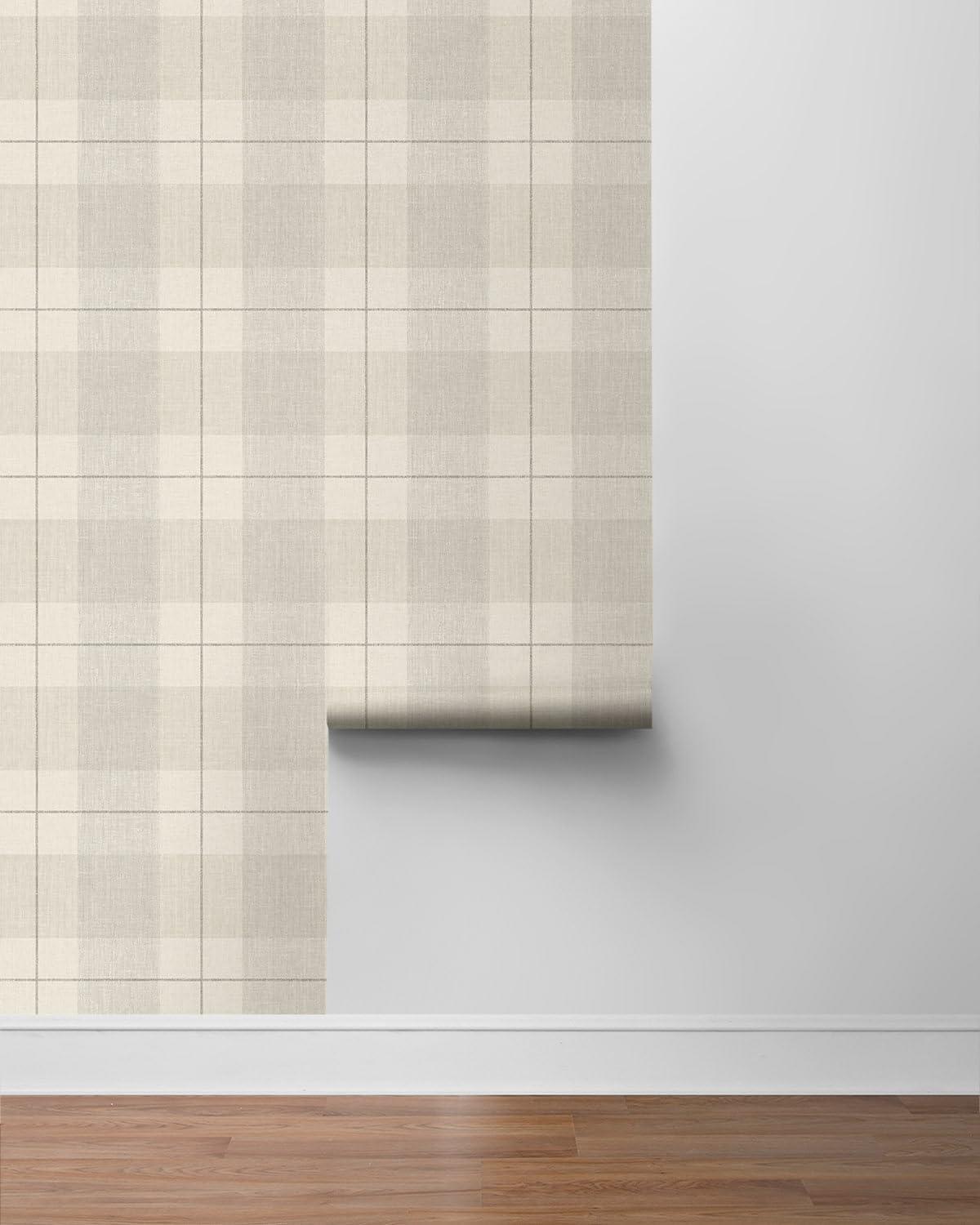 NextWall Neutral Lenox Hill Plaid Peel and Stick Wallpaper - 20.5 in. W. x 18 ft. L. Roll