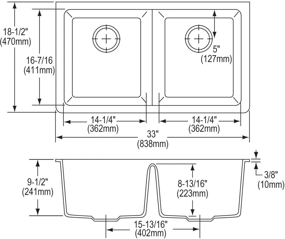 Quartz Luxe 33" L x 19" W Double Basin Undermount Kitchen Sink